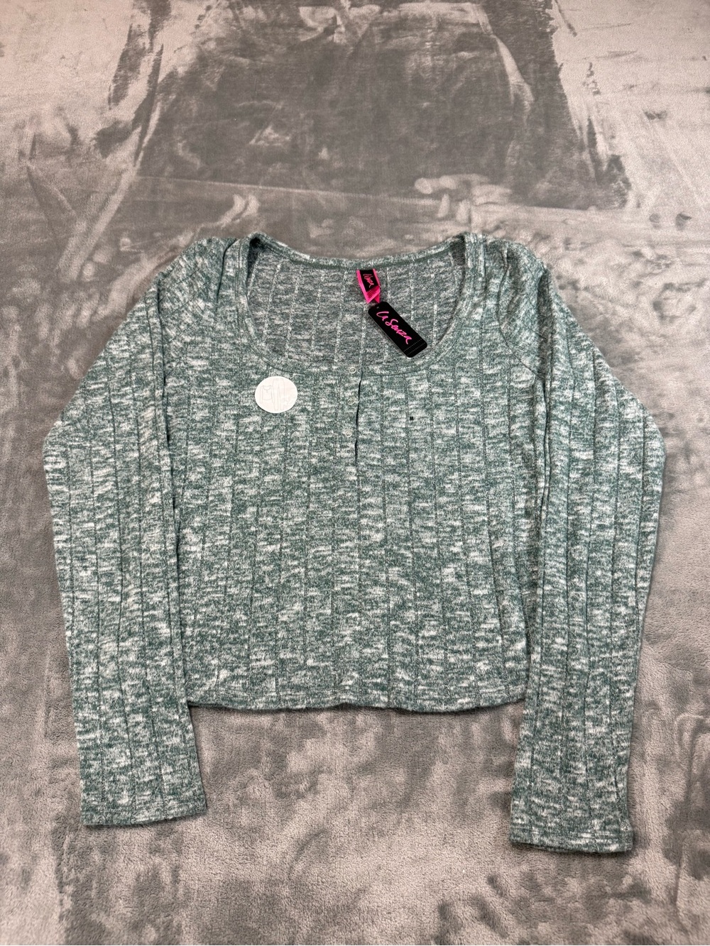 La Senza Green And White Heathered Henley Top Pajama Top NWT MSRP 80$